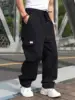 Men's Solid Color Flap Pocket Drawstring Waist Cargo Pants Regular Fit Casual Street Straight Leg Trousers for Daily Wear