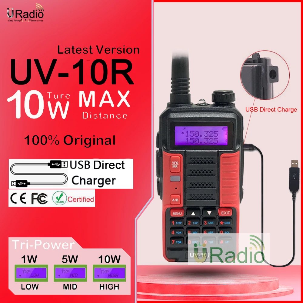 

Baofeng UV 10R Professional Walkie Talkies High Power 10W Dual Band 2 way CB Ham Radio 10KM hf Transceiver VHF UHF BF UV-10R New