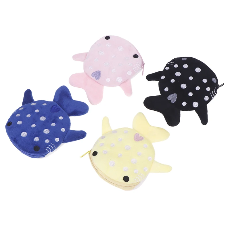 New Cartoon Plush Shark Coin Purse Zero Wallet Plush Animal Wallet For Kids Zipper Coin Bag Cute Pendant Data Cable Bag Gift