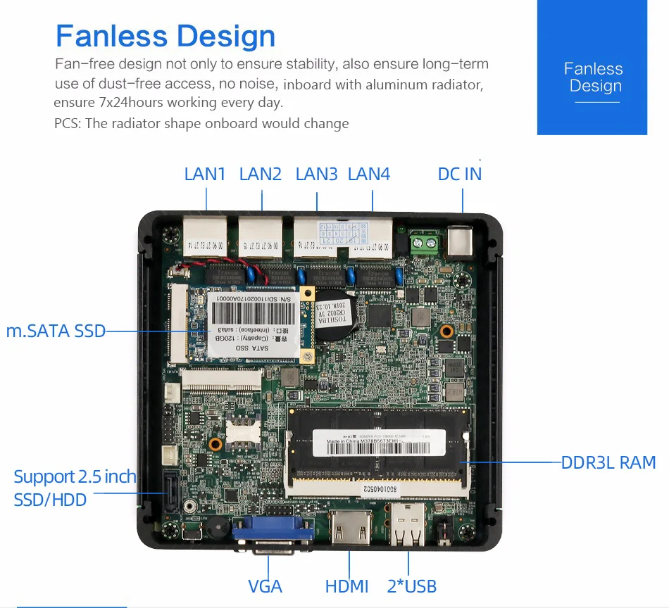 방화벽 라우터 pFsense 팬리스 미니 PC 셀러론 J1900 J4125 4 코어 4 LAN 기가비트 Windows 10 Linux Openwrt 산업용 서버