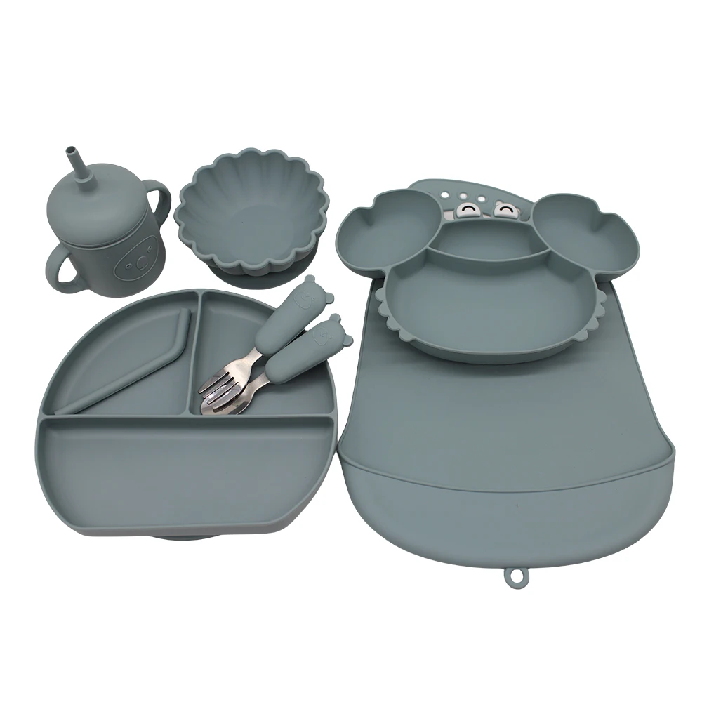 Meal BibsCrab Compartment TrayBaby Suction Cup Autonomous Feeding and Eating Training BowlComplementary Tableware Set