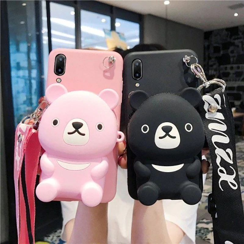 3D Cartoon Black Bear Wallet Case - Cute Animal Design Wallet and Bag Shell