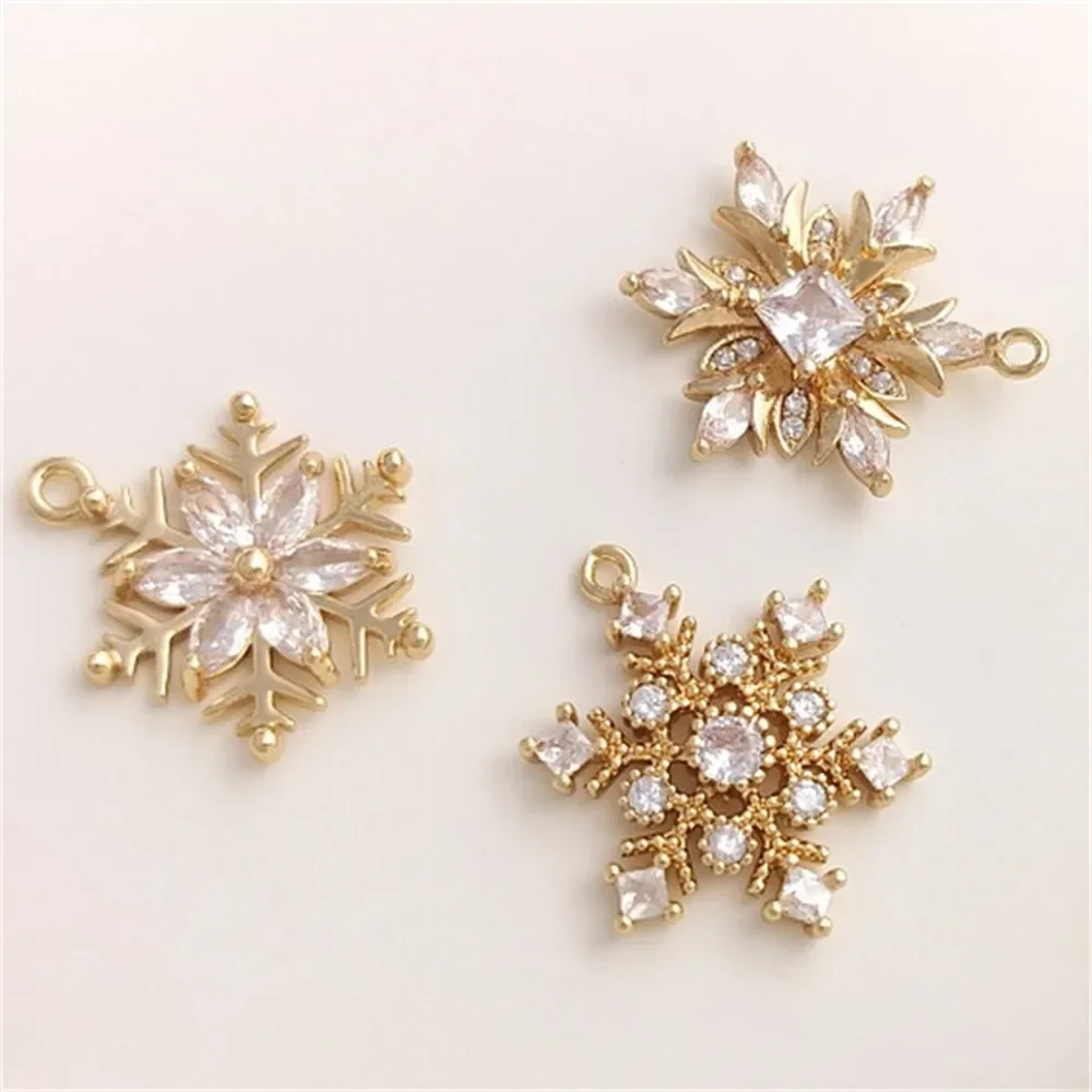 

Inlaid Zircon 14K Gold Wrapped Snowflake Pendant Handcrafted DIY Necklace Bracelet Earrings Jewelry Charms Pendant K494