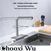 CHOOXIWU - ก๊อกน้ําน้ําตกท่อระบายน้ําสีเทา Telescopic Multi-Function อ่างล้างจานร้อนและเย็นหมุนได้ปืน 3