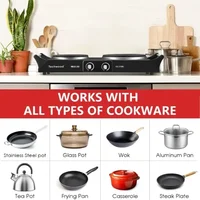 Techwood ES-3203 Hot Plate Electric Double Burner 1800W for Cooking with Adjustable Temperature & Stay Cool Handles 2