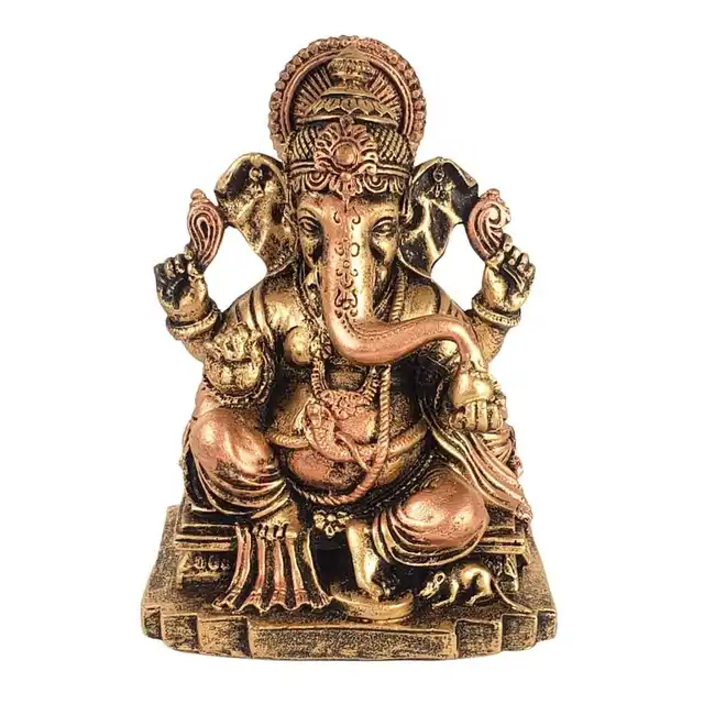 Estatueta Deus Ganesha da Fortuna Hindu Divindade Enfeite Decorativo em Resina