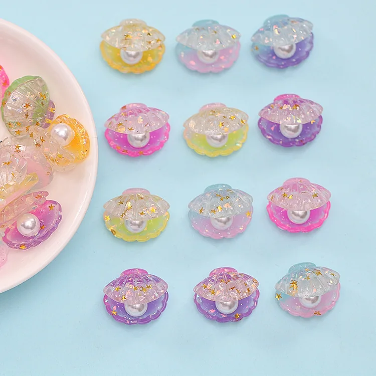 50-5Pcs Mini Pink Purple Pearly Shells Resin Cabochons Scrapbook Diy Hairpin Accessories for Girl Mermaid Birthday Party Decor