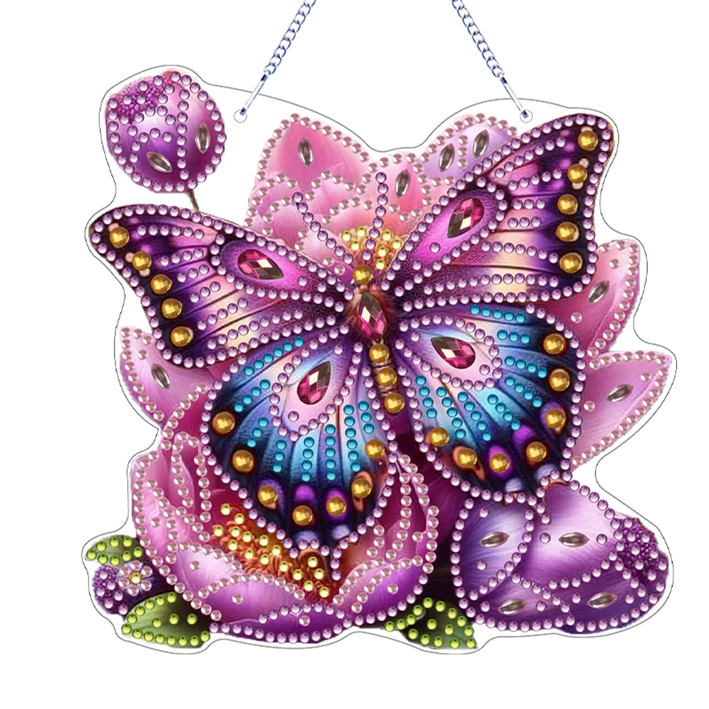 Diamond Painting 5D - Set di 4 ciondoli a forma di farfalla, a forma di colibrì, per decorazioni per finestre, giardino, artigianato