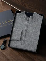 Men's 100% Cashmere Sweater Zipper Pullover Mock Neck Long Sleeve Air Layer Thickened Cashmere Knitwear Autumn Winter Clothing 2