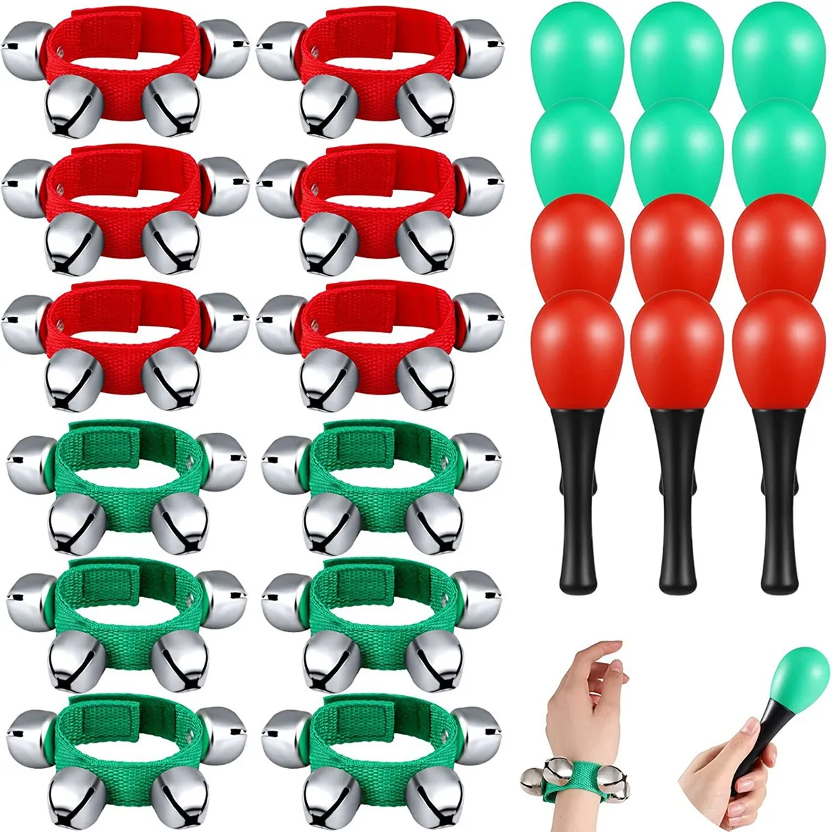 Baby-24Pcs Orff 악기 12 계란 셰이커 및 12 조정 가능한 손목 핸드 밴드 벨 어린이, 크리스마스 파티,