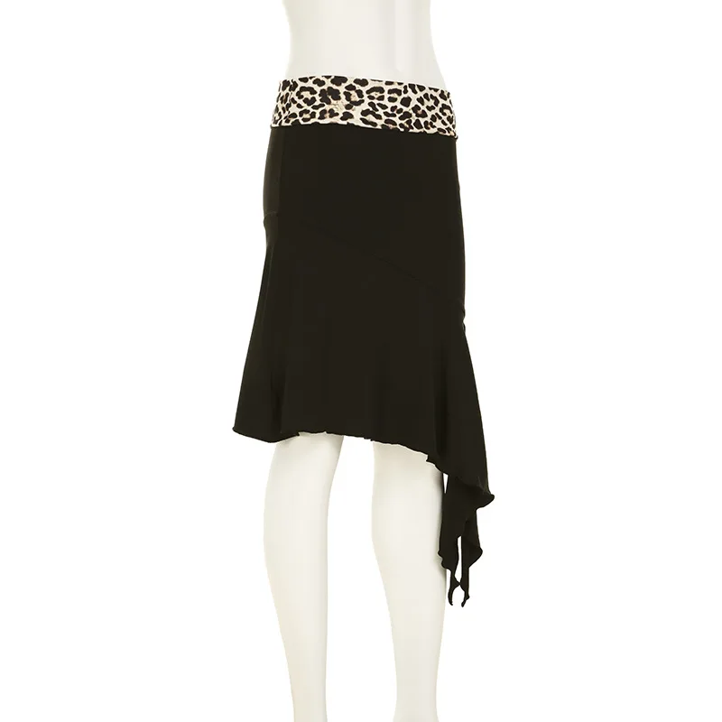 Leopard Sexy 2 Piece-Set Skirt Female Contrast Lace-Up Cropped Pullover And High Waist Skirt Sets Bandage Women's Outfits