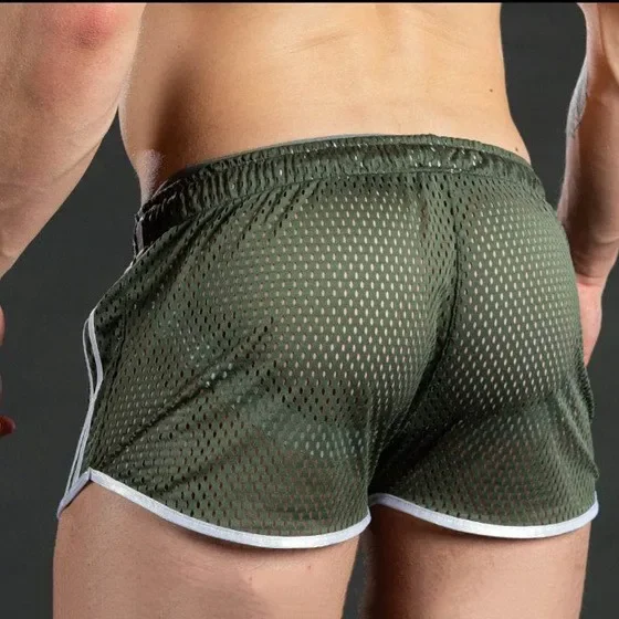 Sexy Breathable Men's Sporty Shorts Crazy Muscle Outdoor Casual Fitness Training Three-quarter Length Pants Hole Eye Design