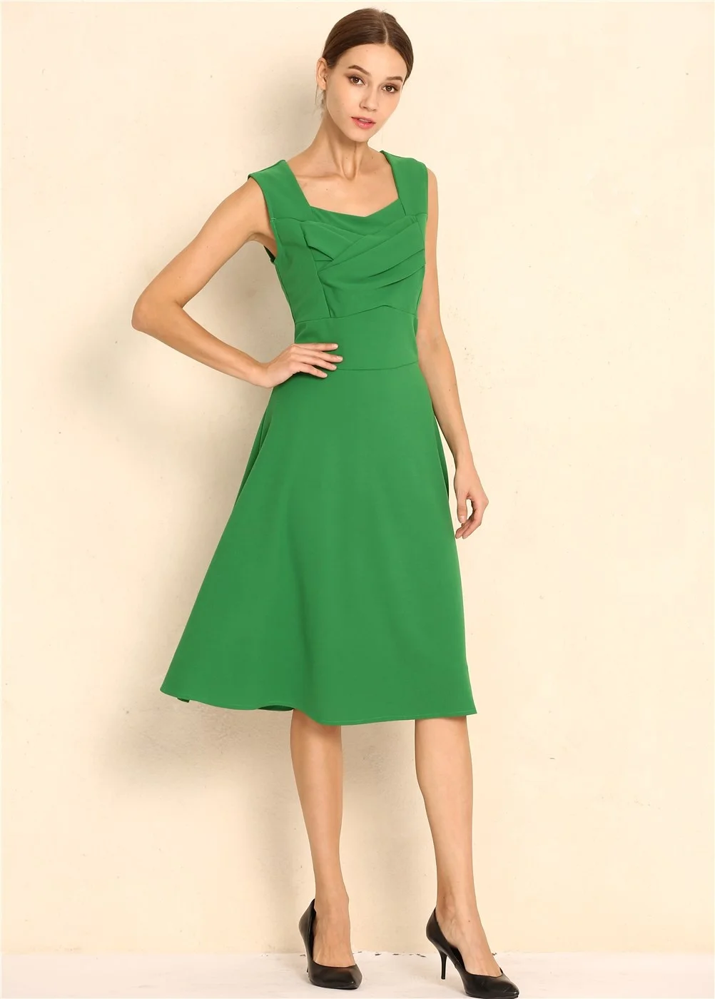 Elegant Emerald A-Line Midi Dress for Women S2323dd31a5fb4485953055eeb8b8bea4b