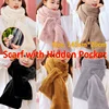 Winter Furry Scarf with Hidden Zipper Pocket Soft Comfortable Neck Protector Keep Warm Scarf Travel Scarf Solid Color Neck Wrap