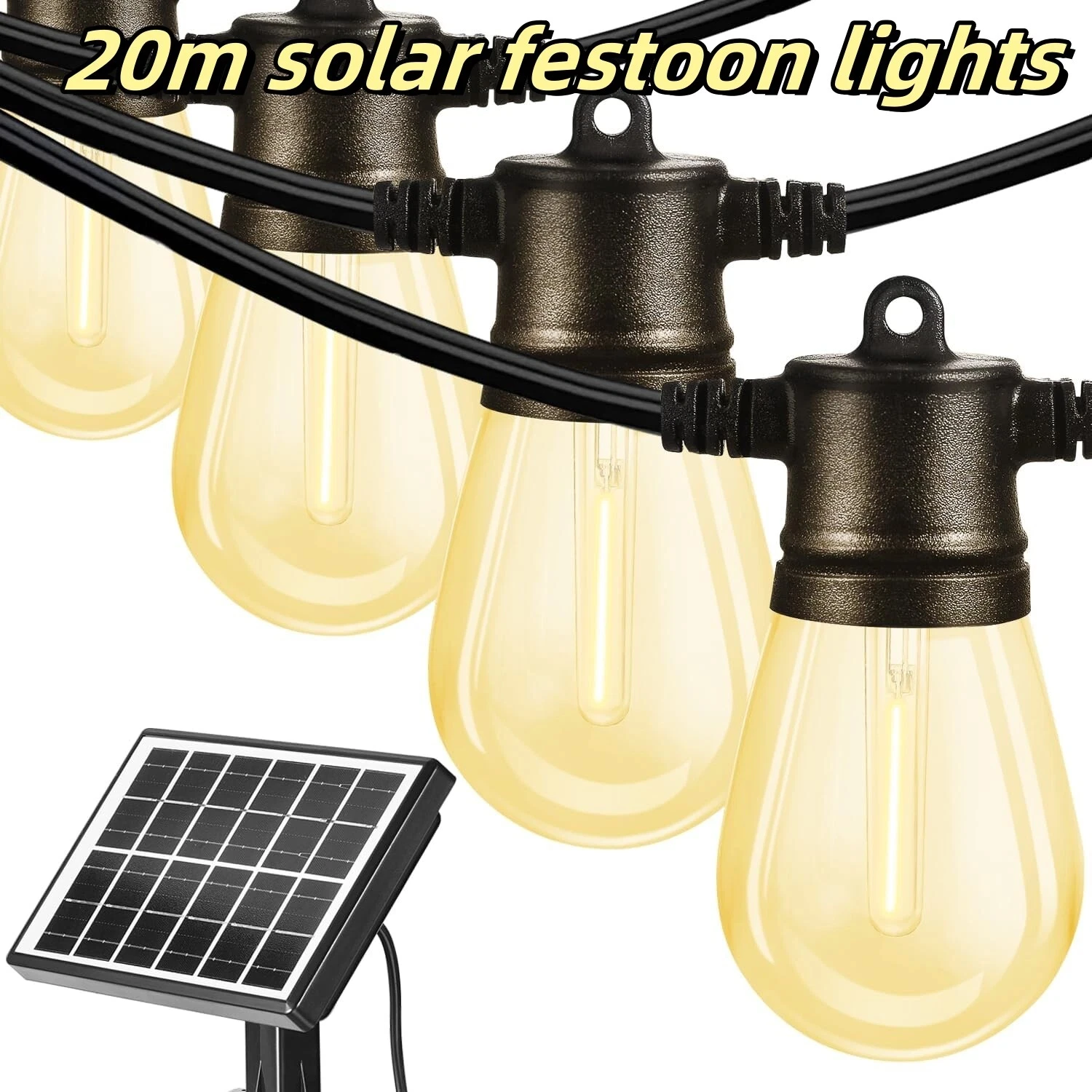 20M LED Festoon String Lights Waterproof Connectable Outdoor Wedding Party 20LED