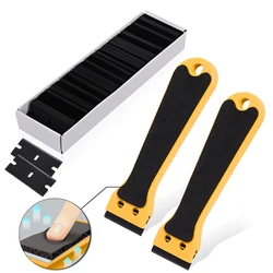 FOSHIO 2pcs Plastic Razor Scraper Window Tint Decal Sticker Cleaning With 100pcs Double-Edge Blades Adhesive Vinyl Remover Tools