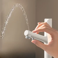 Minimalist Cream White Pull-up Water Spray Wash Basin Hot and Cold Wash Basin Faucet 3