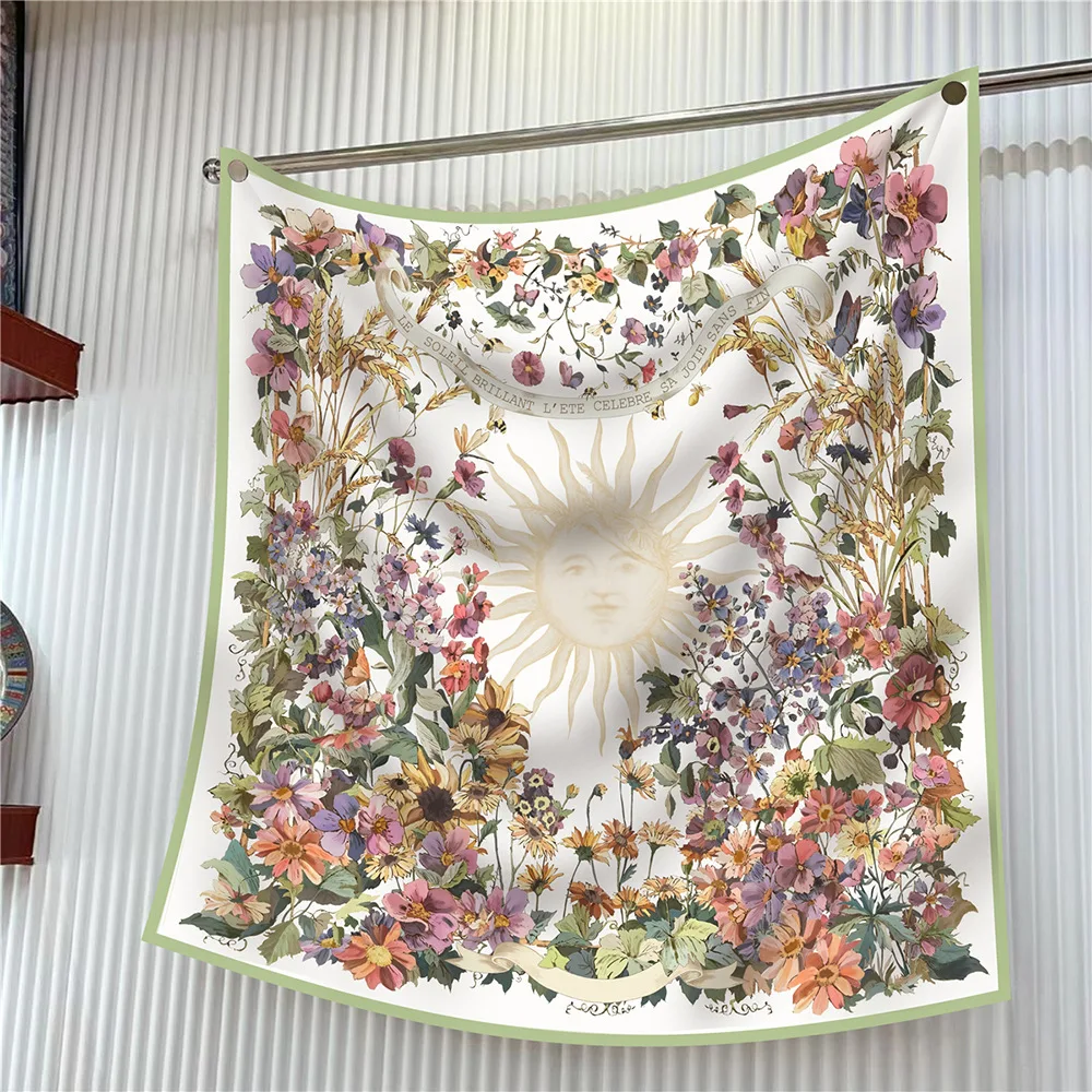 90Cm French New Rose Flower Hangzhou Twill Silk Women's Travel Sunscreen Shawl Large Square Scarf Headscarf Scarf 2