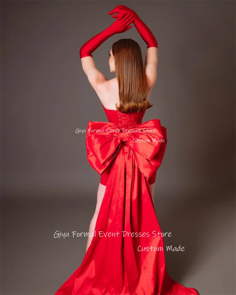 Giyu Mini Sexy Red Short Prom Party Dresses Satin Dubai Big Bow Back Cocktail Dress Formal Night Event Dress Formal Birthday