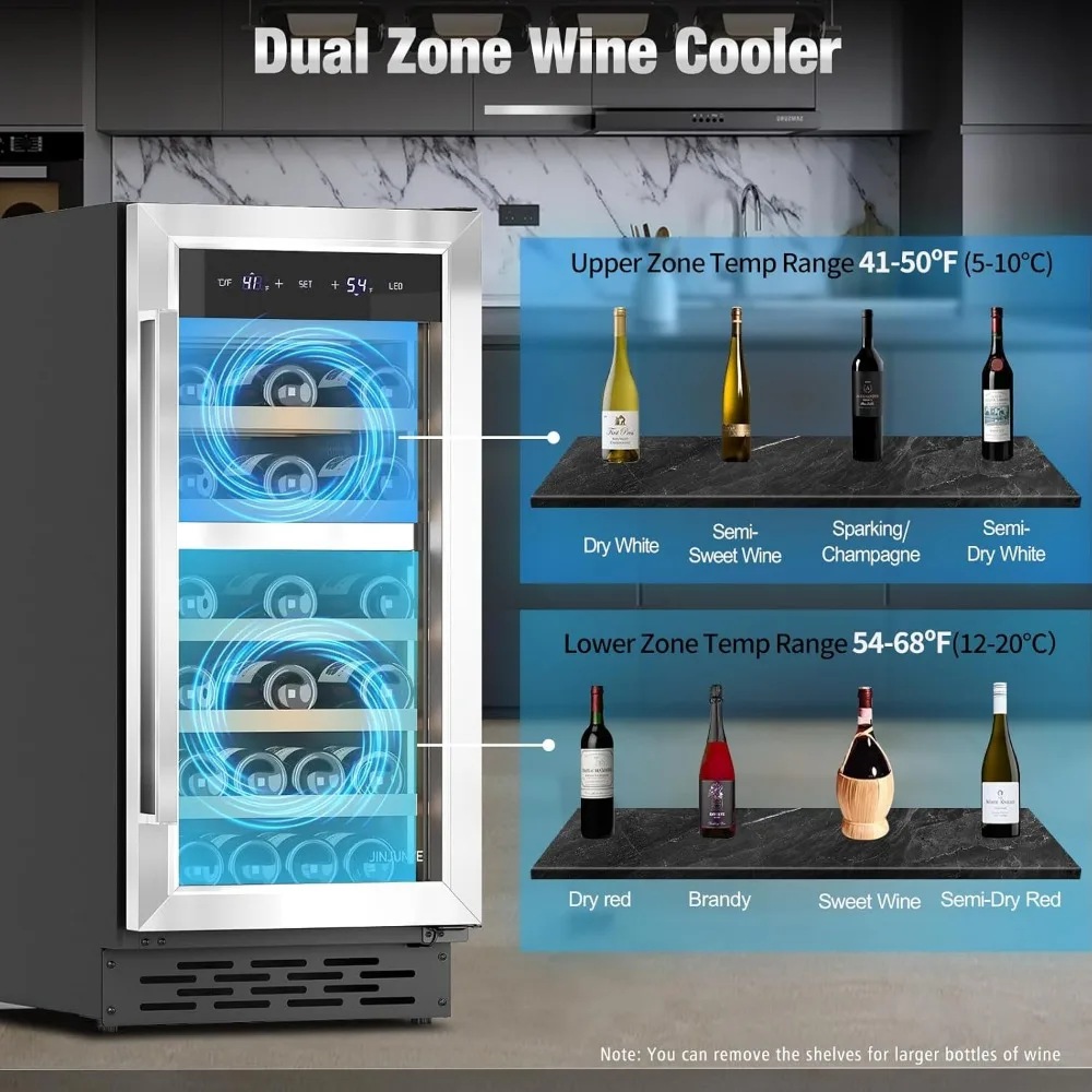15Inch Wine Cooler Refrigerator, Dual Zone 33Bottle Wine Fridge Temp Control, Built-in or Freestanding Wine Fridge 4