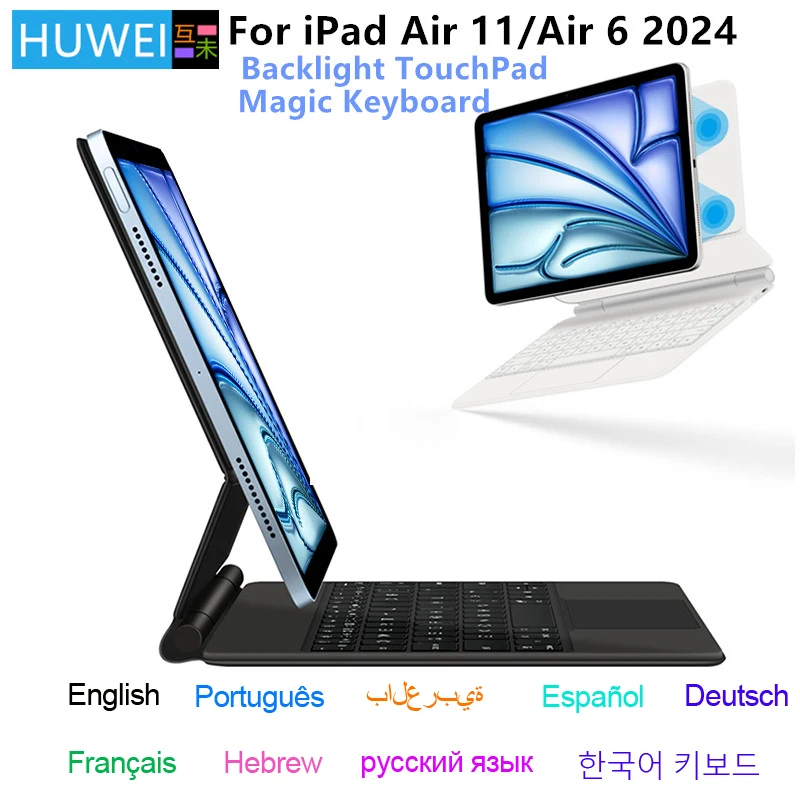 Folio-teclado Mágico para Ipad Air 11 6th Gen Smart Case Português Espanhol Hebraico Árabe Alemão Smart Cover Air 11 2024