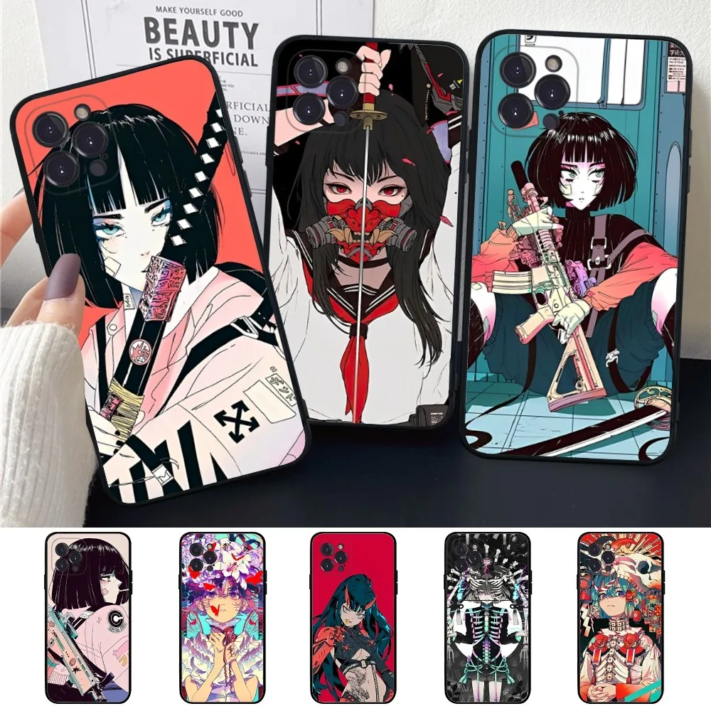 

Japanese Style Anime Girl Mousepad For iPhone 15 14 11 12 13 Mini Pro XS Max Cover 6 7 8 Plus X XR SE 2020 Funda Shell