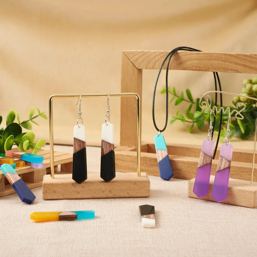 18Pcs Colorful Wood Resin Earring Charms Polygon Necklace Wooden Pendants for Dangle Earrings Connectors DIY Jewelry Components