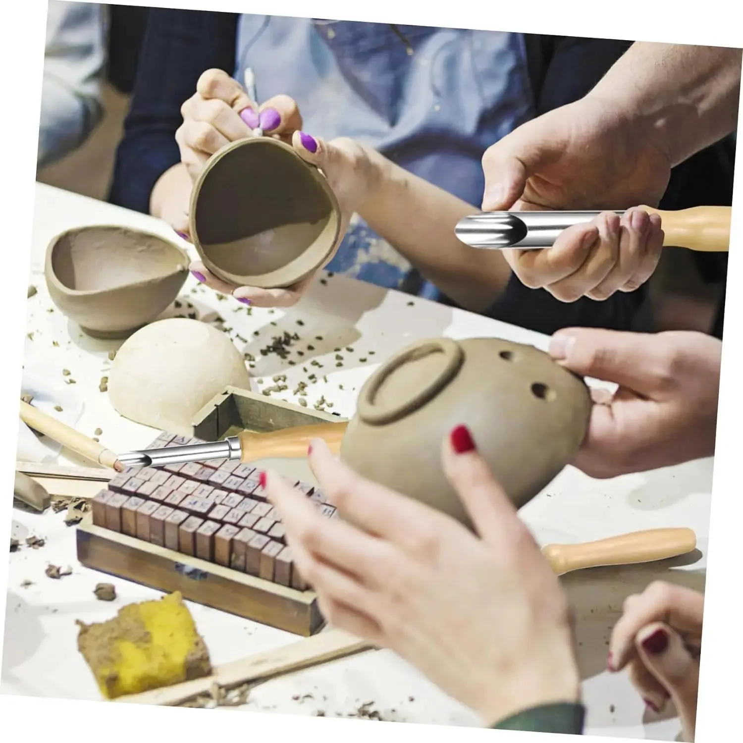 Essential Kit di attrezzi per ceramica in legno da 4 pezzi - Set di scultura, marcatura e taglio di precisione per modellare l'argilla e arte ceramica - immagine 6