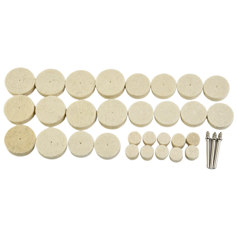 33-teiliges Set aus Wollfilz-Polierscheiben, Polierpads, Schmuckspiegelpolierpads mit 3mm Schaft für Bohrmaschinen und Rotationswerkzeuge – Detail 1
