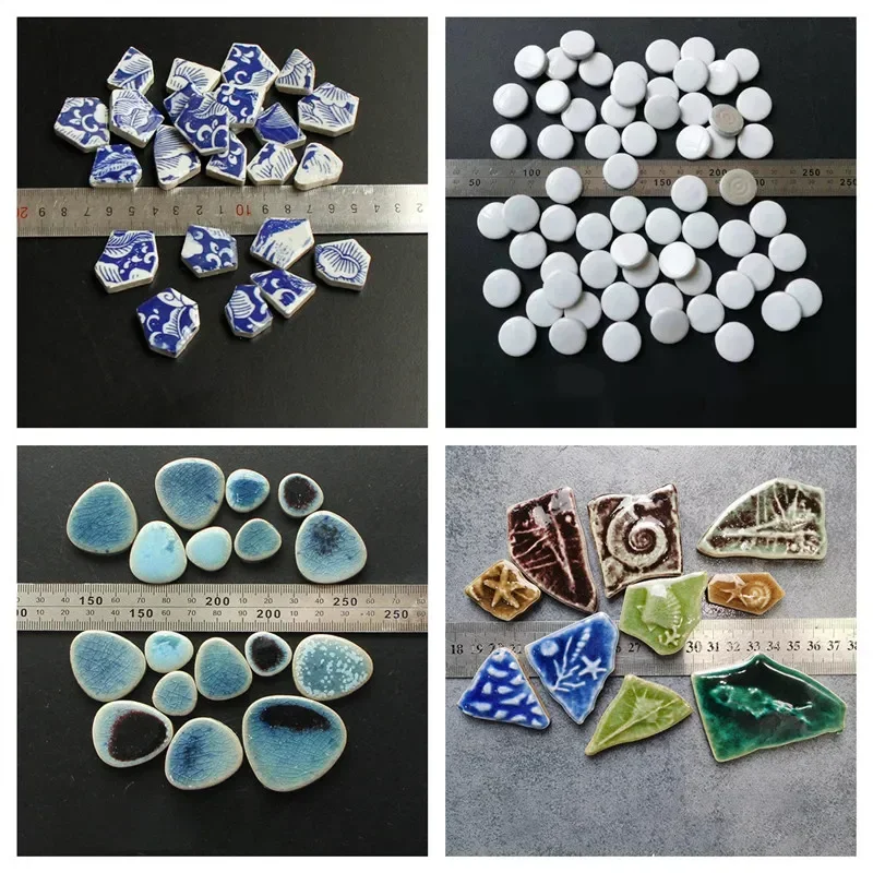 DIY Mosaic Supplies Glass Mosaic Tiles 100g/3.5oz Porcelain 5mm/0.2in Thickness Polygon/Ovoid/Round/Square Ceramic