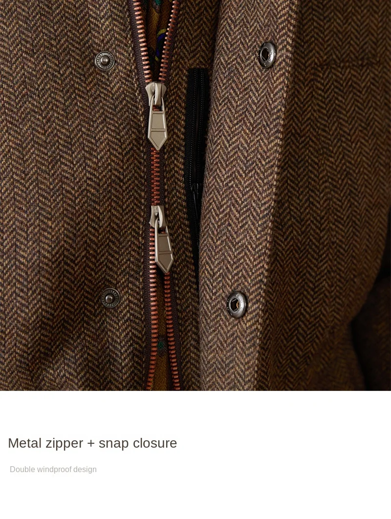 Italienische Herbst- und Winterjacke aus 50% Wolle, Jagdjacke, Alltagstaugliche Vielseitige Jacke mit Kontrastkragen, Warme Retro-Jacke für Herren – Detail 19