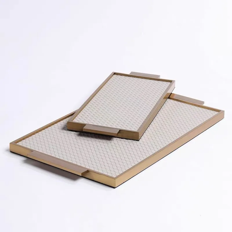 Rectangular Metal Tray Simple Modern Leather Tray Model Room Decoration Family Living Room Coffee Table Storage Home Organizer 2