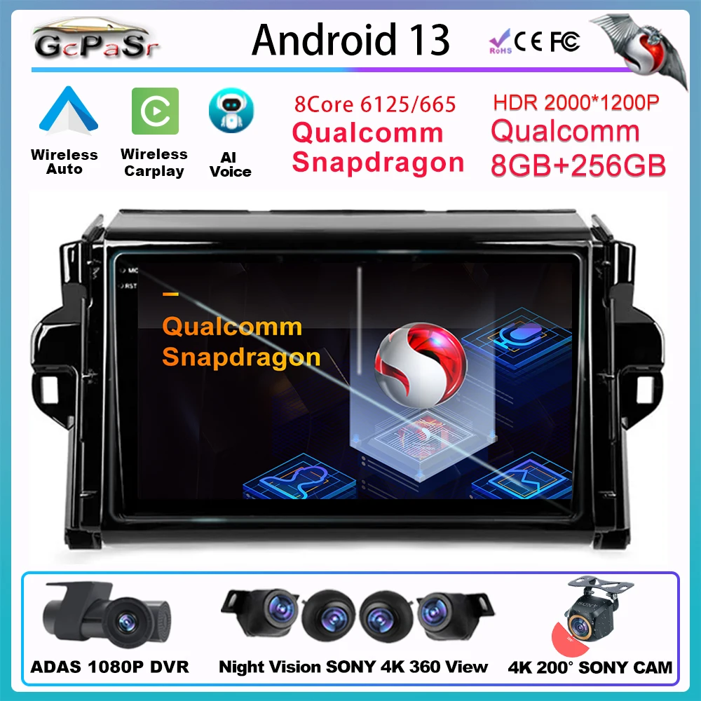 

Qualcomm Android For Toyota Fortuner 2 2015 - 2020 Multimedia Car Radio Carplay Receiver Navigation GPS Auto Screen No 2 Din DVD