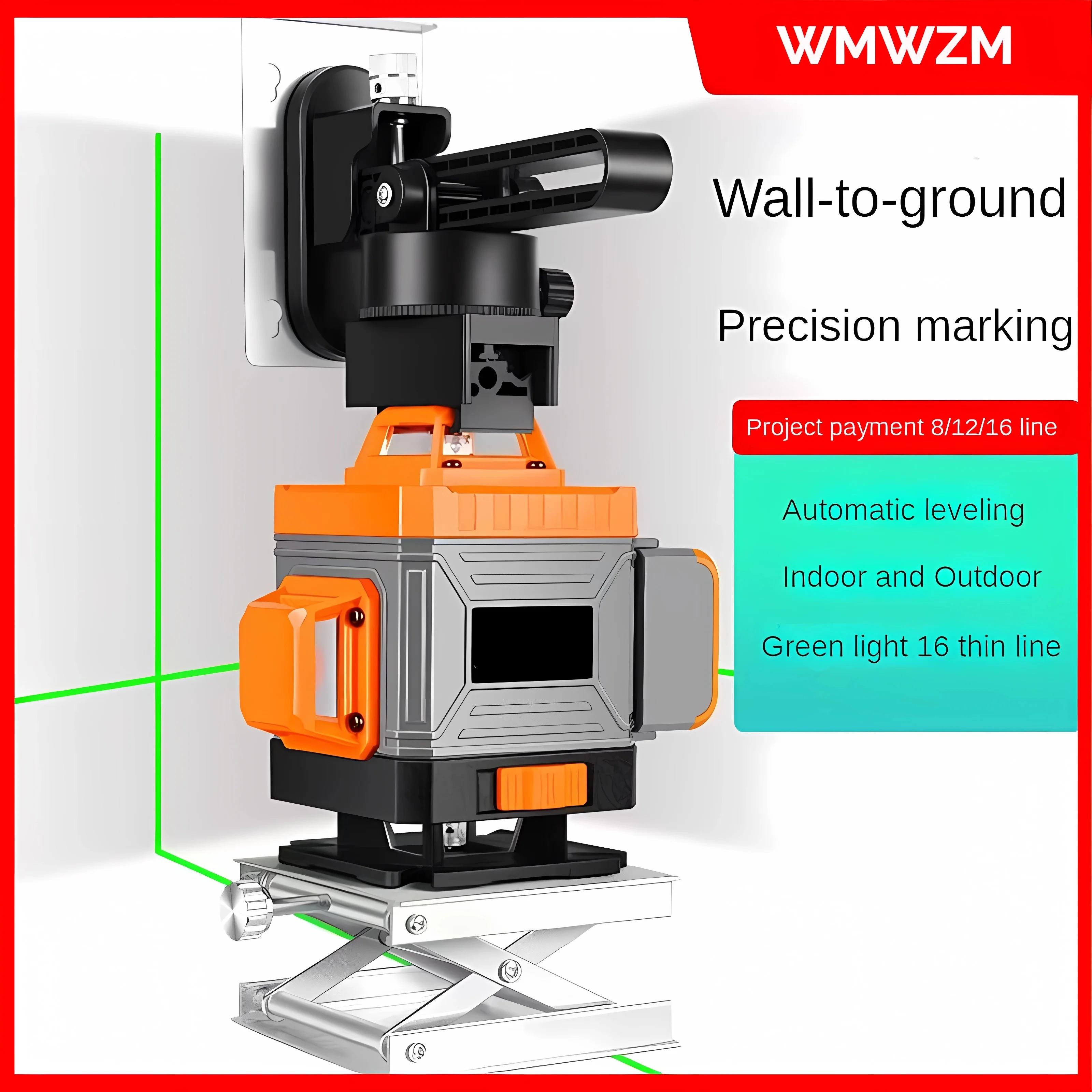 Weytoll – Nivel Láser Verde 360° Con 16 Líneas, Autonivelante, Trípode Incluido, Batería 3000mAh, Para Construcción Y Bricolaje