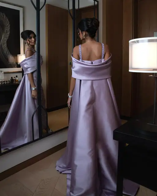 Arabic Lilac Off Shoulder Lilac Evening Dress with Cape Overskir Luxury Dubai Beaded Women Wedding Party Gowns 341 4