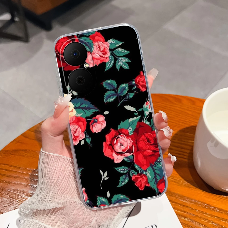 Lovely Flower Bear Transparent Soft TPU Case - Anti-Drop Silicone Back Cover