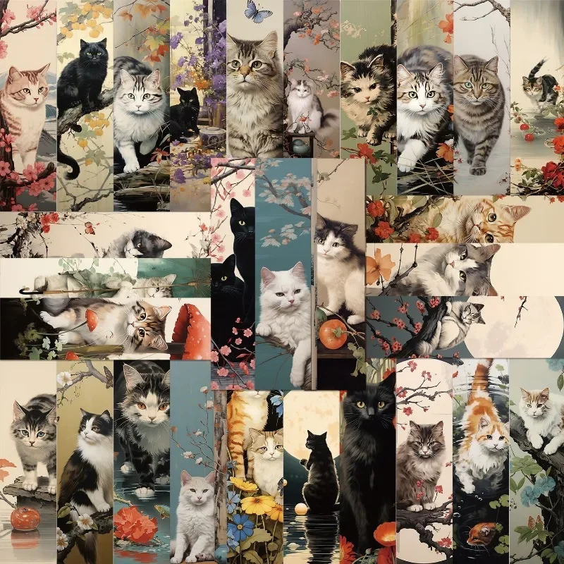 30pcs Japanese cat bookmark Cartoon cute animal decoration Reading page mark Book mark page holder Student supplies Message card