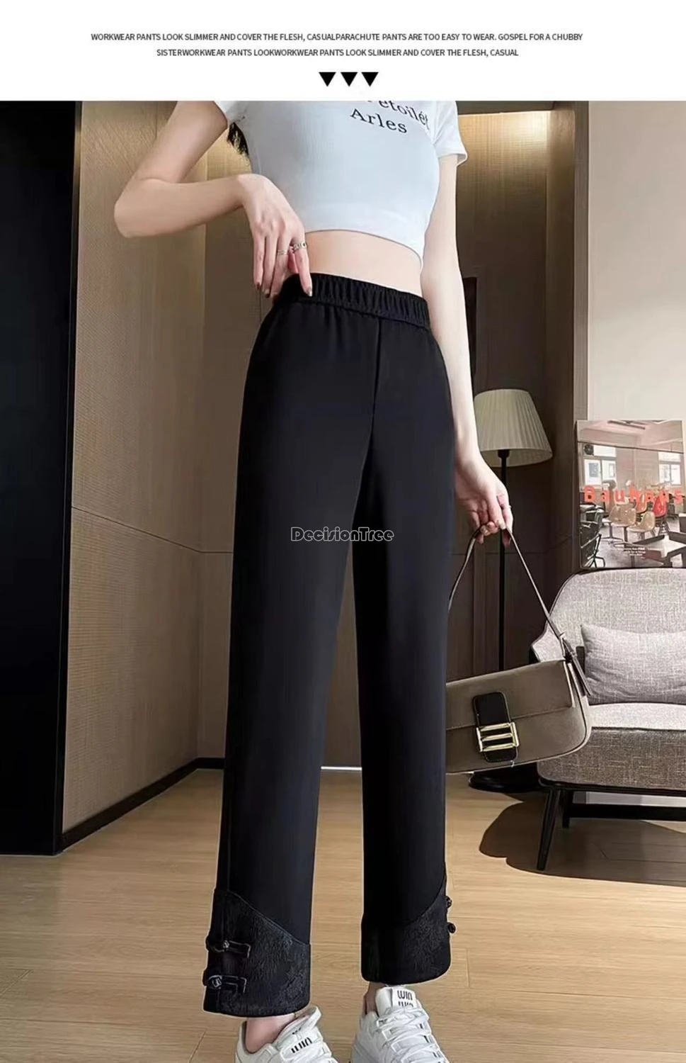 over size loose chinese style pan button pants autumn new thicken nine points trousers versatile trendy straight britches
