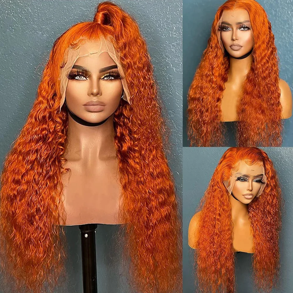 Ginger Orange Lace Front Human Hair Wigs 34 36 Inch Deep Wave Frontal Wig Curly Human Hair Wig 13x4 13x6 HD Lace Frontal