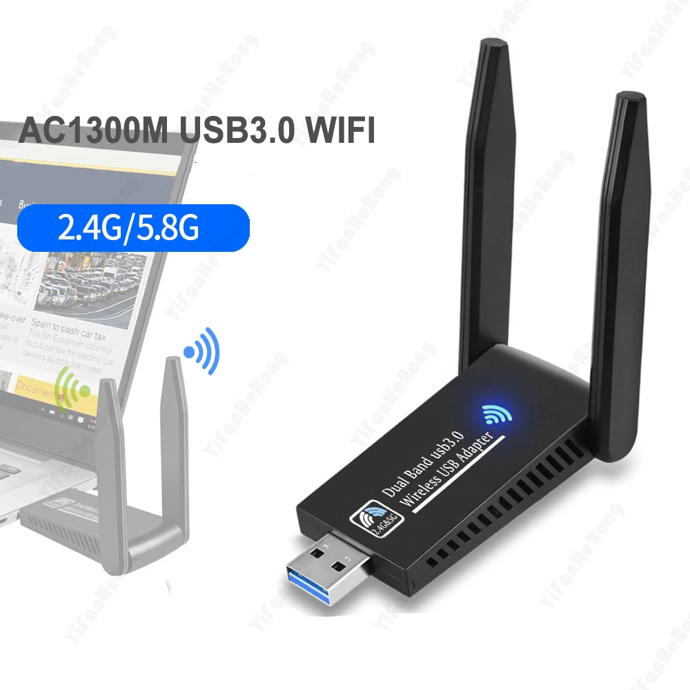 USB 와이파이 어댑터 1300Mbps RTL8812BU 듀얼 밴드 PC용 블랙 이더넷 와이파이 동글 외부 안테나 와이파이 수신기 네트워크 카드