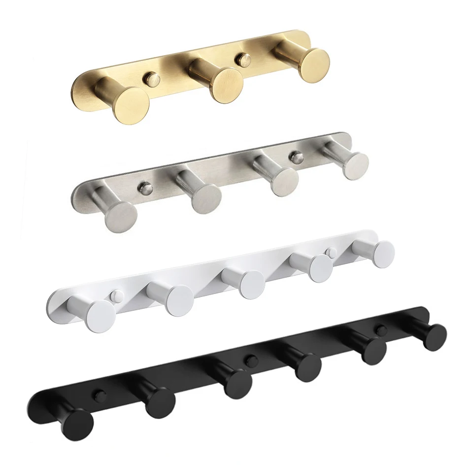 

Bathroom Wall Hooks 304 Stainless Steel Brushed Gold Black White Creative Kitchen Storage Coat Towel Clothes Door Holder Hanger
