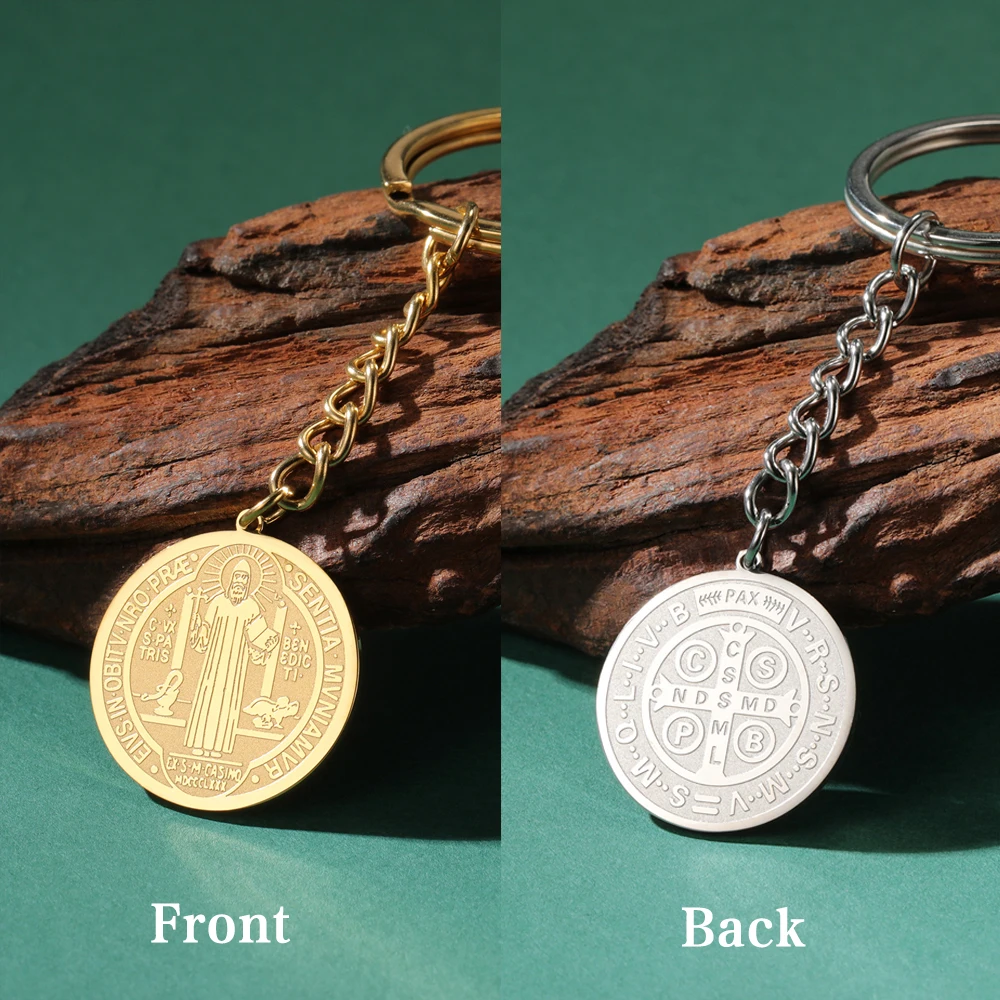 Stainless Steel Saint Benedict Medallion Keychain Double-sided ...