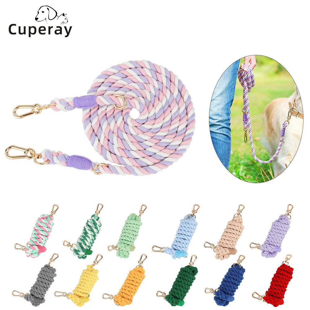 

Hands Free Leash for Dogs,Colorful Macaroon Cotton Rope Dog Leash with Adjustable Double Swivel Hook,Handmade Braided Dog Leash
