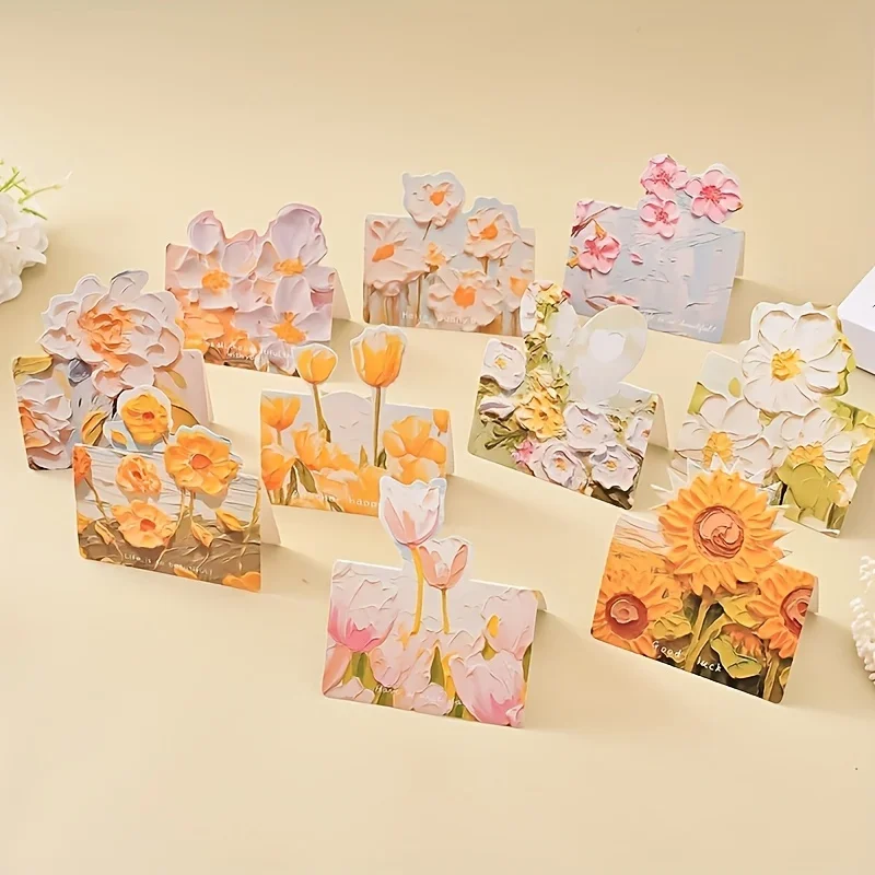 10pcs/20pcs Art Floral Oil Painting Greeting Cards 3D Pop-up Recipient Weddings Thanksgiving Halloween Christmas Birthday Cards