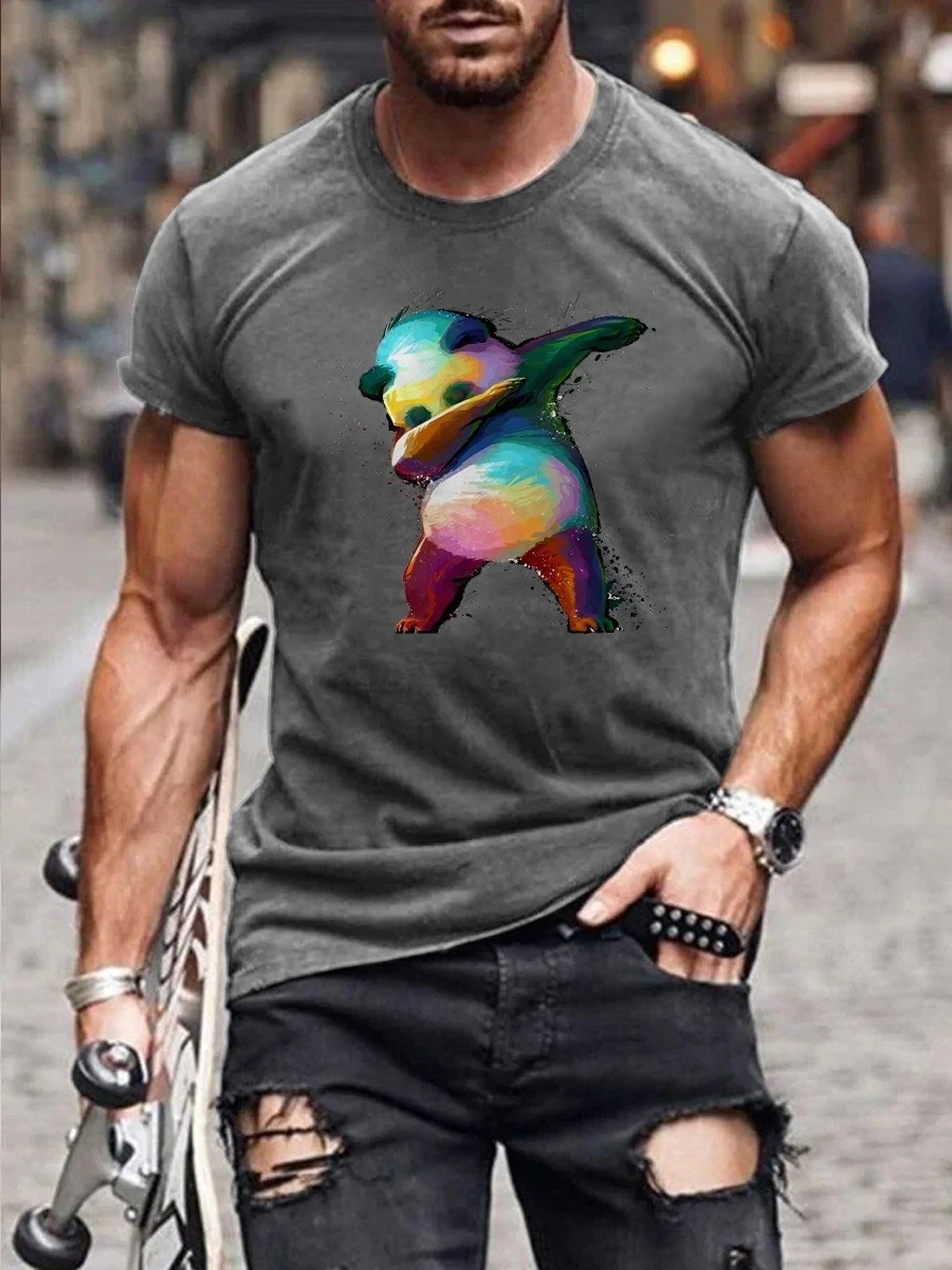

2023 Summer Men's Printed Casual Crew Neck Men's Men's Dabbing Panda Funny And Cute Cartoon Rainbow T-Shirt 3D Printed T Shirt