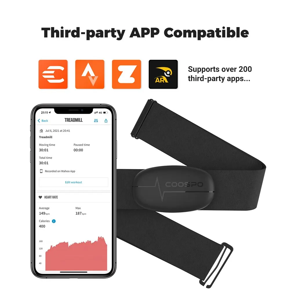 COOSPO 가슴 심박수 모니터 스트랩, 블루투스 4.0 ANT + HRM 센서, Garmin Wahoo 자전거 컴퓨터용 방수, H6/H9Z