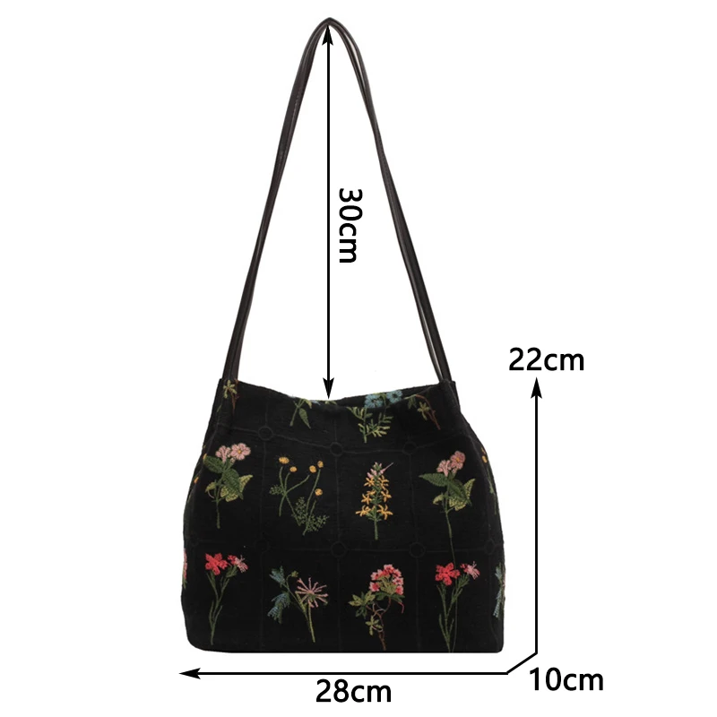 Large-capacity Embroidered Tote Bag Women Summer Trendy Cloth Bag Niche Embroidery Shoulder Bag Texture Bucket Bags Canvas Bags - 6