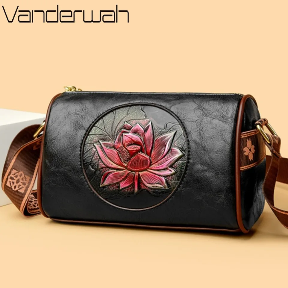 Vintage Printed PVC leather Shoulder Crossbody Bag for women