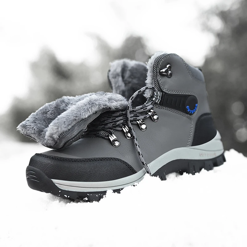 Winter Men Boots Waterproof Leather Sneakers Men Snow Boots 2024 Outdoor Non-slip Plush Warm Ankle Hiking Boots Men Winter Shoes