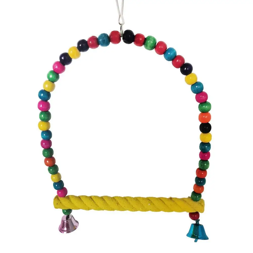 NEW Bird Colorful Swing Stick With Colorful Beads Bell Parrot Natural Wooden Toy Bird Cage Accessories